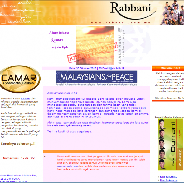 Website Rabbani pada tahun 2003