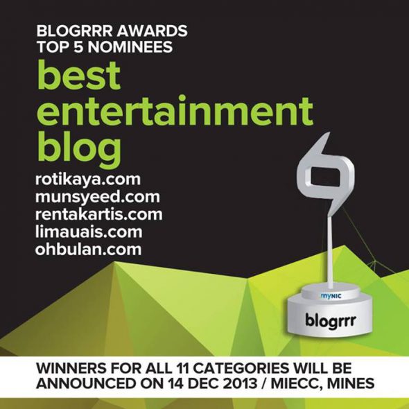 Finalis Top 5 Best Entertainment Blog, Blogrr Awards 2013